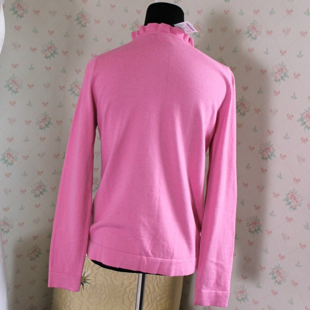 NWT J. Crew Factory Pink Ruffle Neck Cotton Sweater, Small - Picture 3 of 8